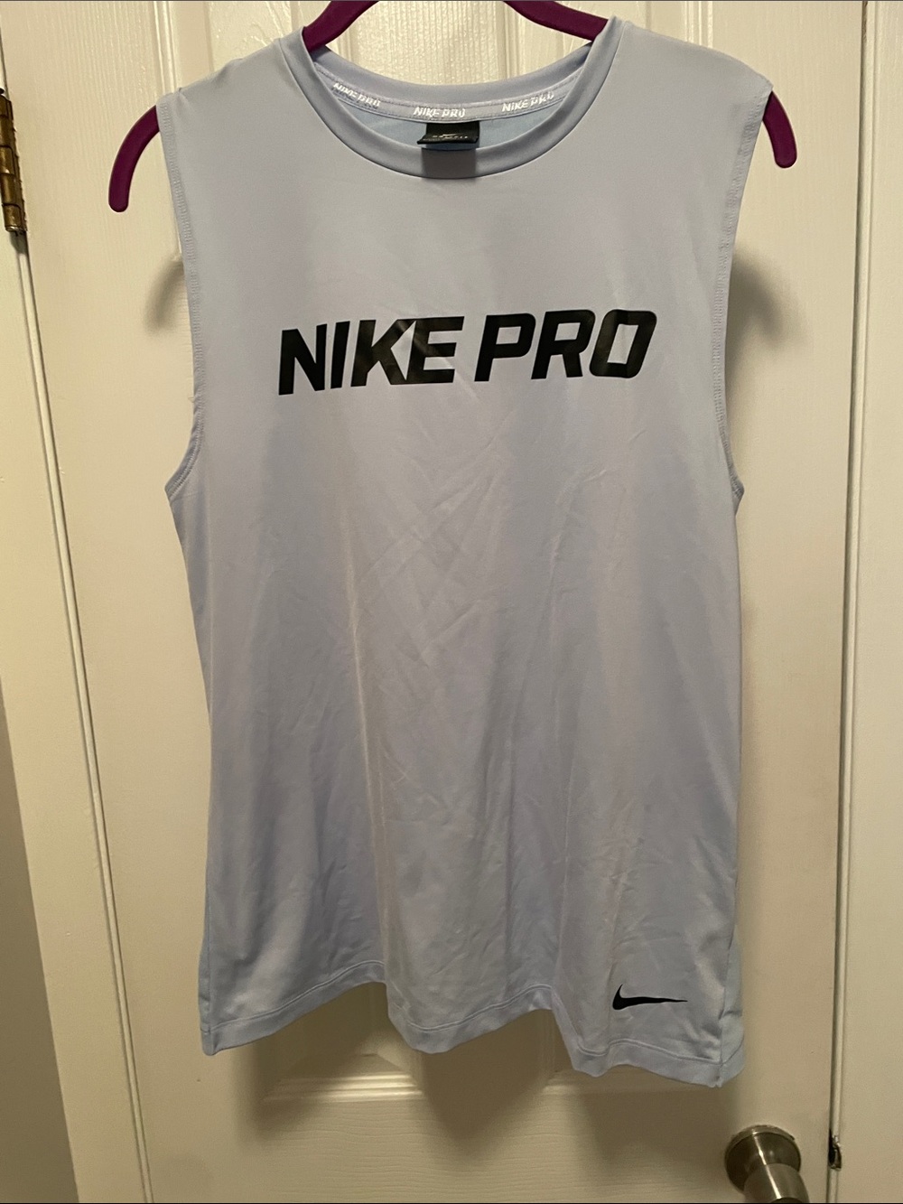 Nike Light Blue Sleeveless Pro Tank with Black Logo Women’s